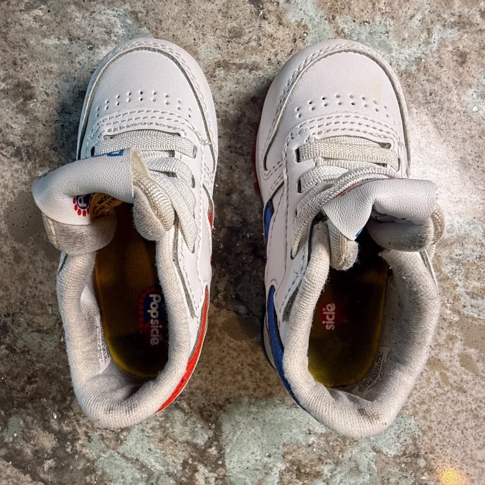 Reebok Classic Leather Toddler Shoes White Blue Red Rainbow Sole Size 5 Popsicle